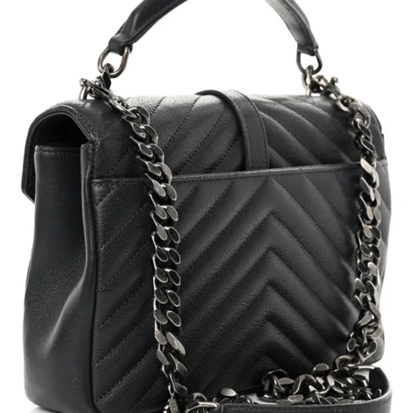 YSL Sheepskin Matelasse Chevron Monogram Medium College Bag - Picture 2 of 12